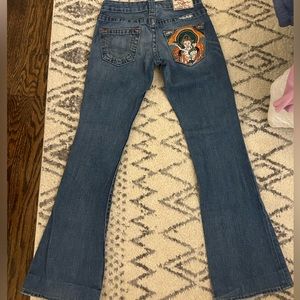 True religion bobby flare jeans hindu buddha stitch pattern
